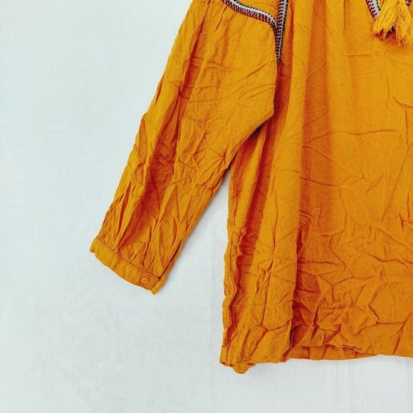 NEW Signature Studio Mustard Orange Boho Embroidered Peasant Loose Blouse P1983 - Picture 3 of 7